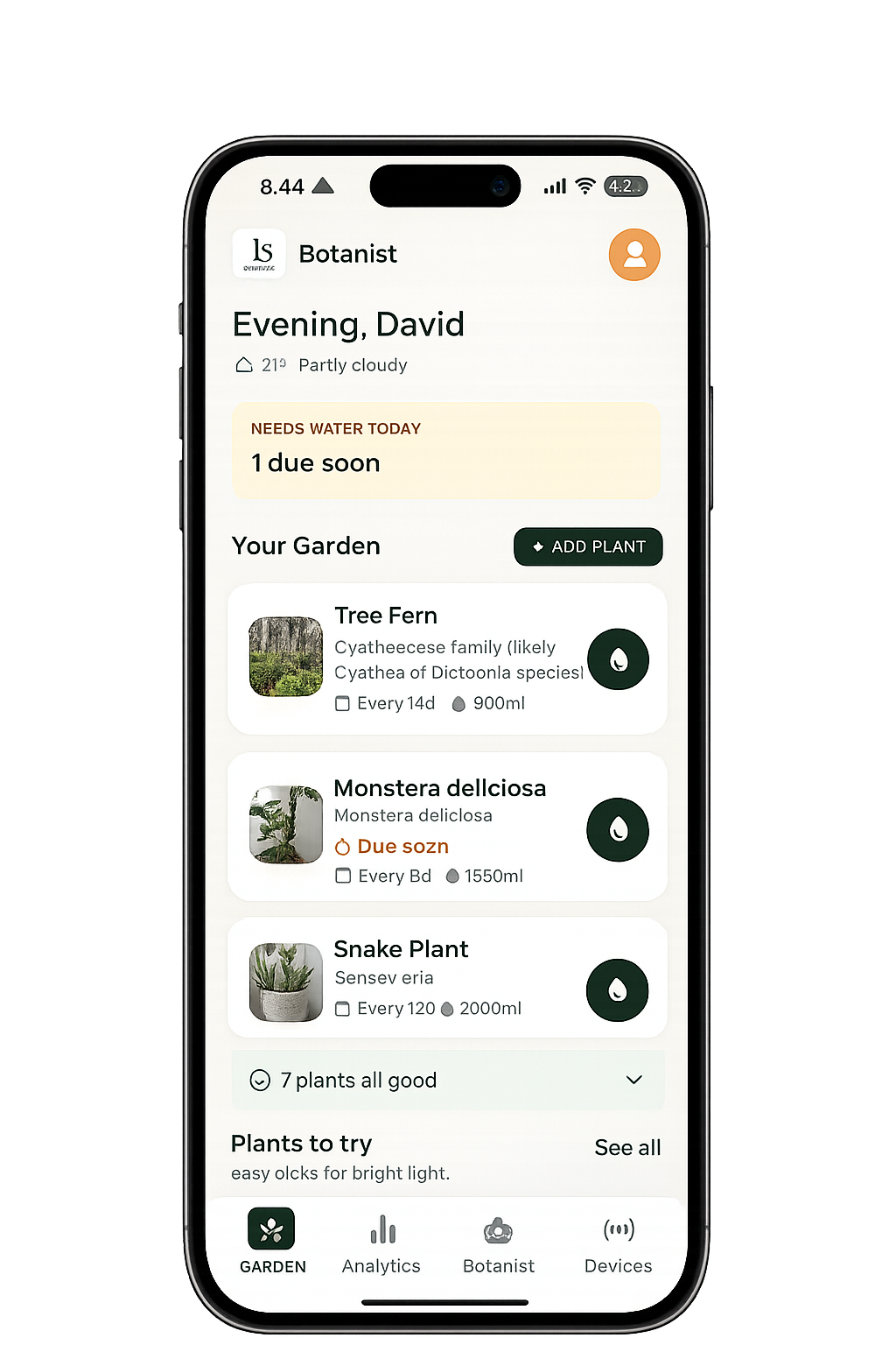 Your garden, sorted by what needs water